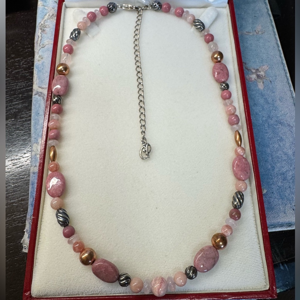 925 Carolyn Pollack Rhodochrosite Hematoid Quartz Rose Quartz Rhodonite Necklace